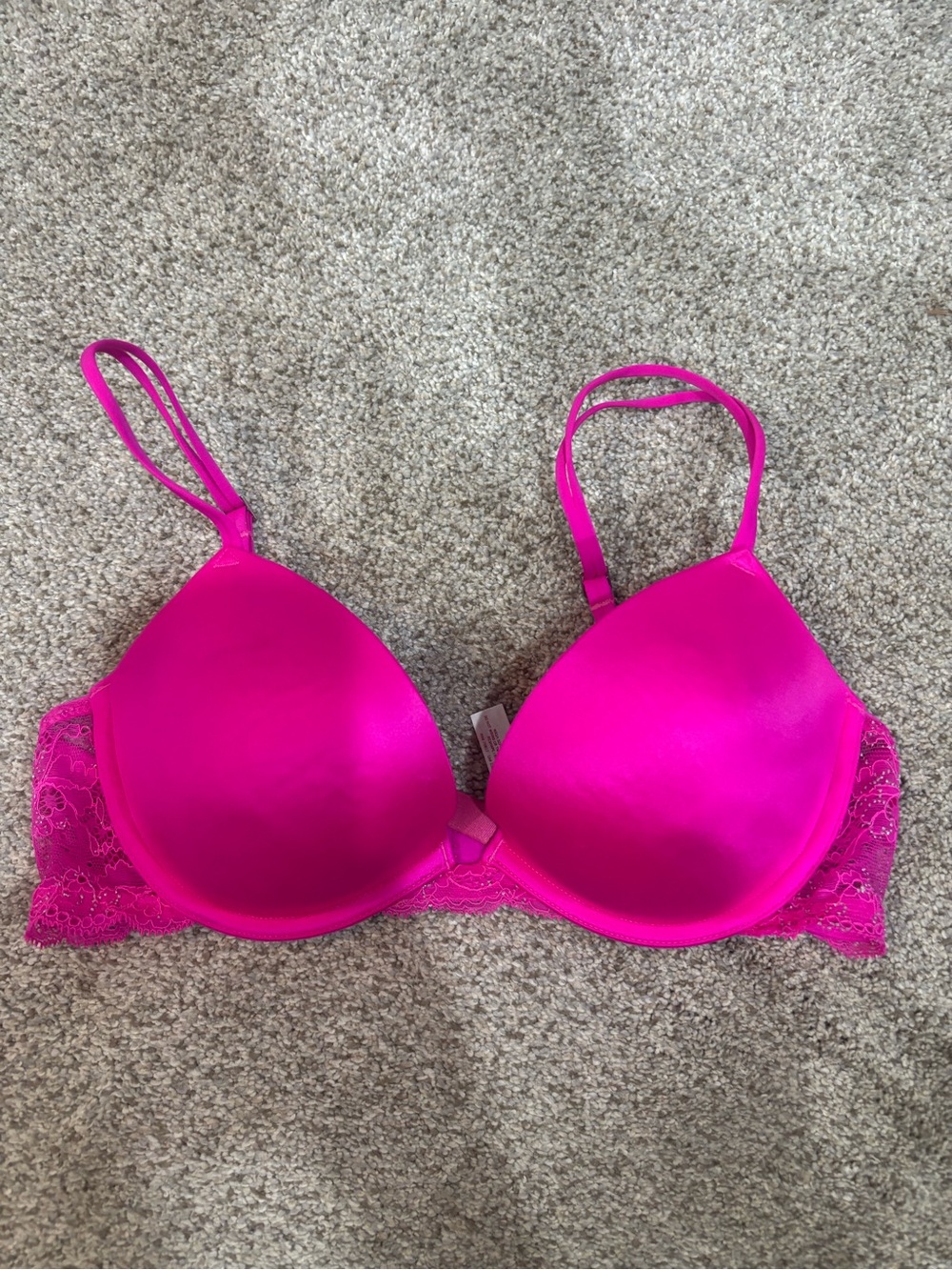 PINK Heartbreaker Push Up Bra Hot Pink Lace-Trim T-Shirt Bra 34C